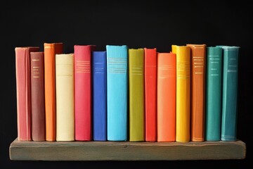 Naklejka premium Colorful books neatly arranged on a shelf. Perfect for education, reading, or library concepts.