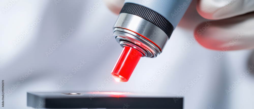 Aufkleber closeup of scientist hand using laser device in laboratory setting, showcasing precision and advance