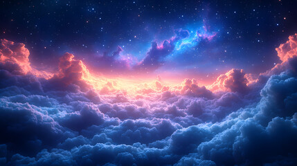 Fototapeta premium A Beautiful and Lifelike Representation of a Starry Night Sky with the Capricorn Constellation and Gentle Clouds Beneath