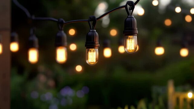 Warm string lights in the garden