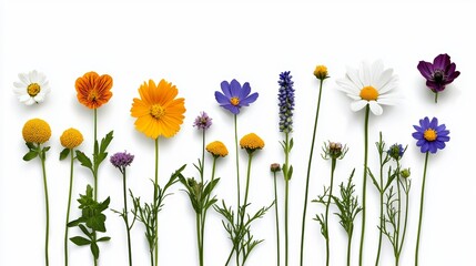 Colorful Wildflower Assortment on White Background