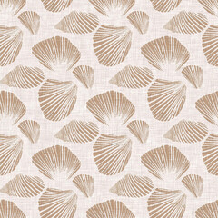 Minimal ecru jute shell texture pattern. Two tone washed out beach decor background. Modern rustic brown sand color design. Seamless burlap seashell effect pattern for shabby chic coastal living.