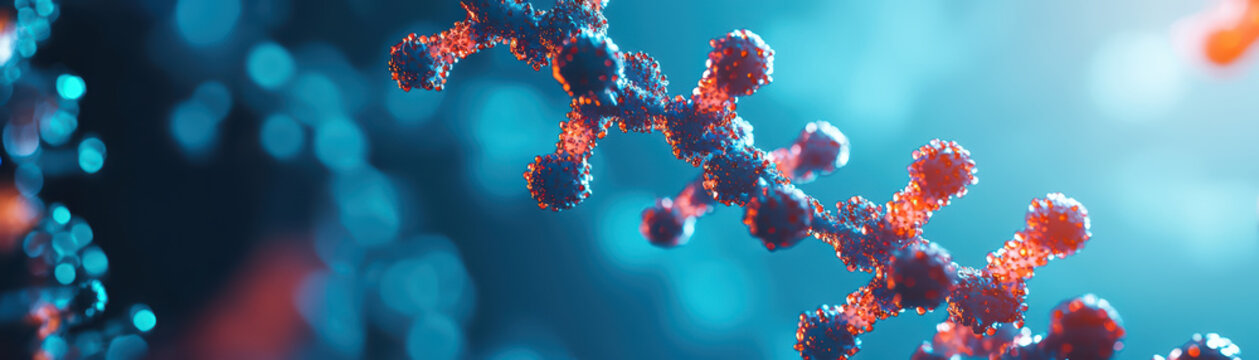 Molecular structure in biophysics lab showcasing intricate details of molecular interactions. vibrant colors and lighting create captivating atmosphere for scientific exploration