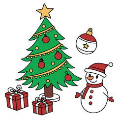 Christma Tree Concept In Winter With Many Gift Boxes