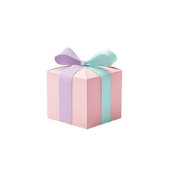 Pastel Pink Gift Box with Lavender and Mint Ribbons - 3D Render
