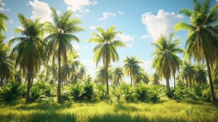 Tropical Palm Grove Under Blue Sky