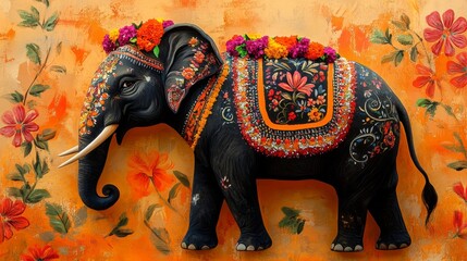 Obraz premium Colorful Decorated Elephant Mural
