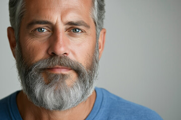 Fototapeta premium man with gray hair and a gray beard, looking directly at the camera
