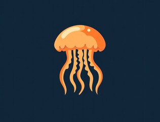 Orange jellyfish illustration on dark blue background.