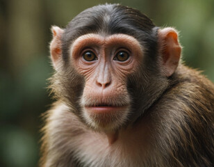 A young monkey gazing curiously from its habitat in the forest during daylight. Generative AI