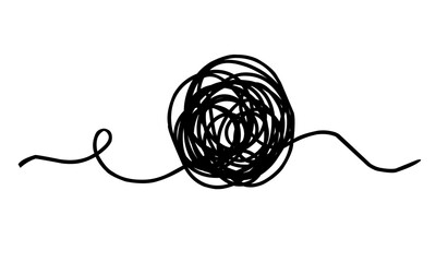 Obraz premium Tangled grungy round scribble thread. hand drawn scribble sketch circle object.