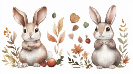 Obraz premium Cute Botanical Bunny Illustration