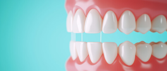 Obraz premium Realistic dental model showcasing white teeth and gums, emphasizing oral health and hygiene. vibrant background enhances visual appeal