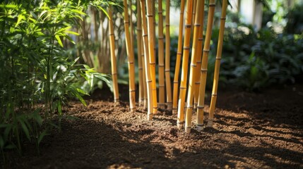 Obraz premium Lush Bamboo Stalks with Earthy Background