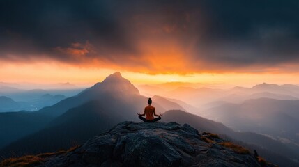 Naklejka premium Serene Yoga Session at Mountain Peak During Sunrise