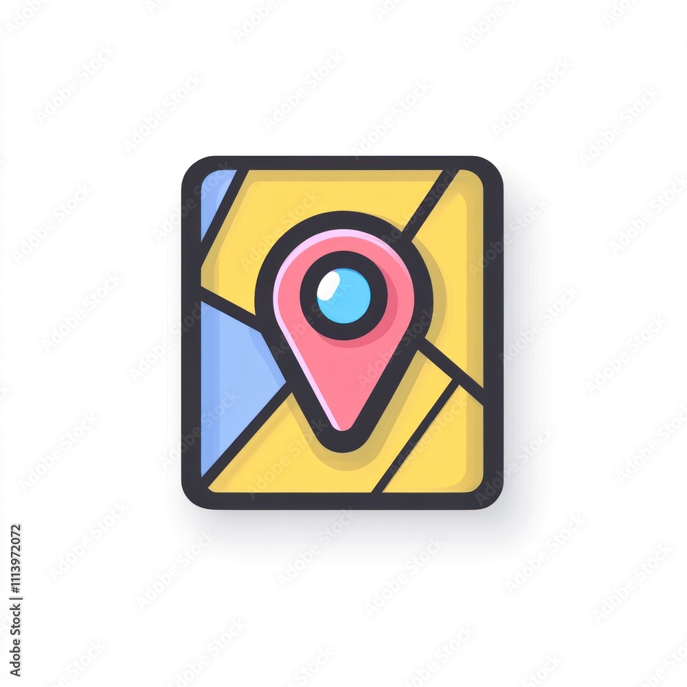 Poster square map with location pin icon.