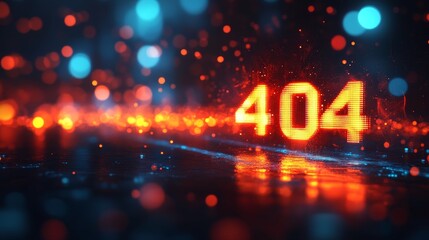 abstract neon background with numbers "404" copy space, illustration, page not found, error