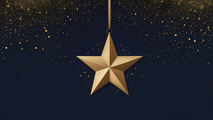 Golden Star Christmas Vector Illustration on Blue Background