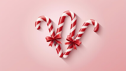Sweet candy canes in heart shape, a romantic symbol of Christmas and Valentine's Day, perfect for festive designs