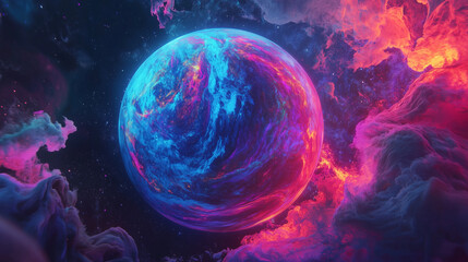 Iridscend planet in space. Fantastic illustration 