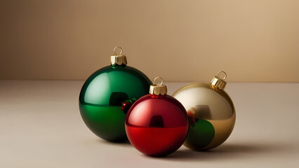 Shiny gold baubles and colorful glass spheres hang from the Christmas tree, ready to celebrate the winter season