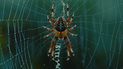 A close-up of a spider in its web, showcasing intricate details and natural beauty.