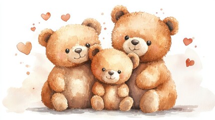 Adorable Teddy Bear Family Illustration