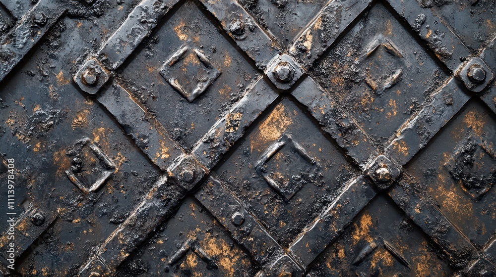 Aufkleber rustic dark metal texture with diagonal patterns and rivets, showing wear and tear. ideal for backgr