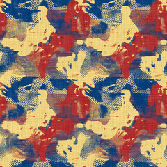 Mottled marine blue red yellow seamless texture. Modern retro swim wear fashion allover print. Memphis style masculine grunge abstract background. High quality jpg swatch.