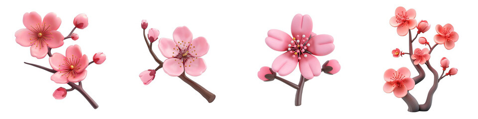 Fototapeta premium 3d render cherry blossom isolated on transparent background Cartoon Illustration in plastic style