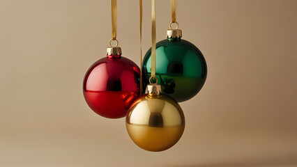 Shiny gold baubles hang as festive Christmas decorations, adding a touch of winter magic to the holiday season