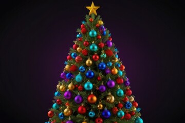 Christmas tree with decoration, hristmas tree pine with gift decoration decor balls garlands new year interior