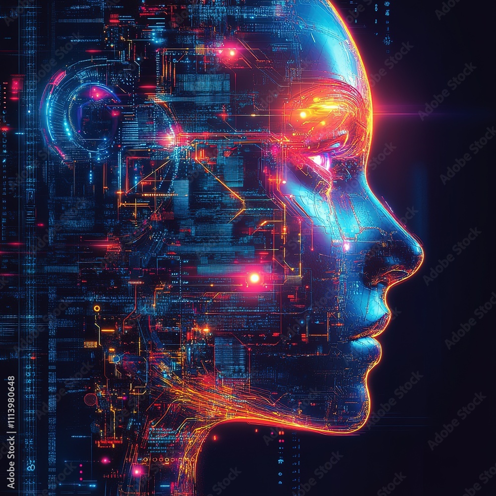 Poster exploring digital identity through futuristic ai graphics virtual environment digital art innovative