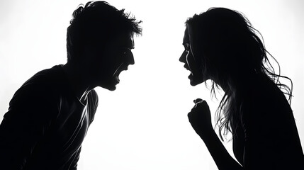 Silhouette of a Couple in a Heated Argument with High-Contrast Black-and-White Lighting