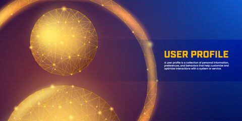abstract user profile in futuristic digital low poly style suitable for illustrations of homepages, landing pages, presentations, user profiles, team connections, customer data, and business networks.