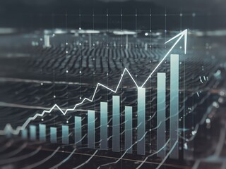Naklejka premium Futuristic financial graph showing upward trend in a digital landscape.