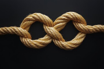 Obraz premium Thick rope tied in a figure-eight knot. Illustrates connection, infinity, or teamwork concepts.