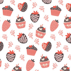 valentine's cupcake and chocolate seamless pattern