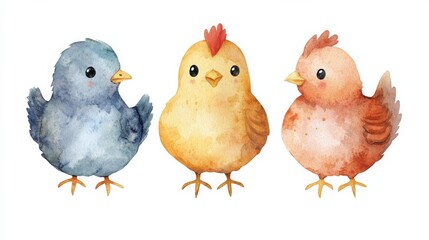 Fototapeta premium Whimsical Watercolor Chickens Illustration