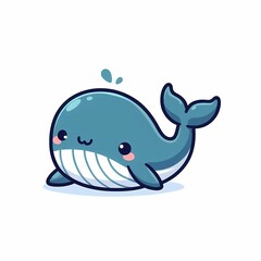 Cute Chibi Whale Illustration on White Background - Adorable Animal Design in Flat Style