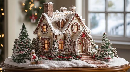Fototapeta premium Celebrate Christmas with a stunning gingerbread house, a festive masterpiece that will add joy and warmth to your holiday d?cor. 