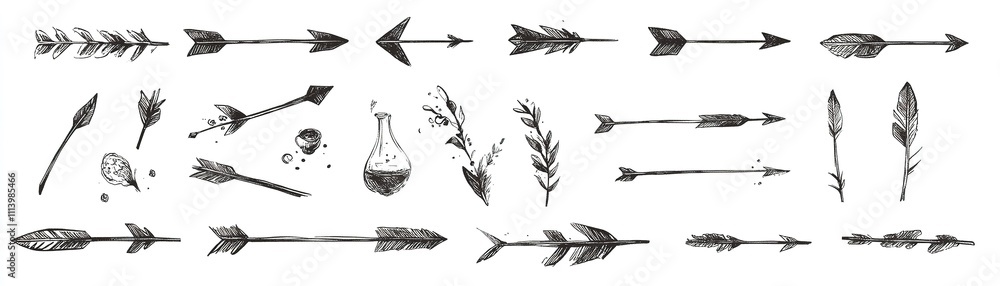 Poster dynamic arrow illustrations art studio graphic design creative space close-up visual elements for de