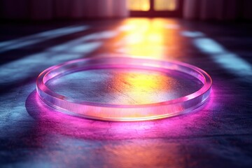 Fototapeta premium Illuminated Glass Ring on Glowing Surface Abstract Product Display