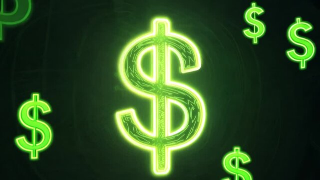 green neon dollar sign on a black background. generative ai 