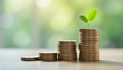 Stacked Coins With Growing Plant Symbolizing Financial Growth and Investment. Generator AI