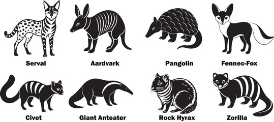 set of animals, silhouette of African animals vector, set of  African animals