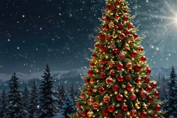 Obraz premium Christmas tree with decoration, hristmas tree pine with gift decoration decor balls garlands new year interior