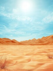 Global warming impact on desert landscapes, plants struggling to survive, 3D rendering