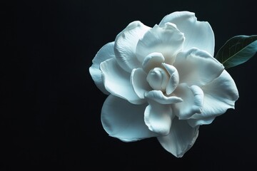 Gardenia bloom alone against dark backdrop