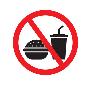 no eating or drinking vector icon, drink and food prohibition sign, red prohibition circle, no food, no drink, vector illustration on transparent background 